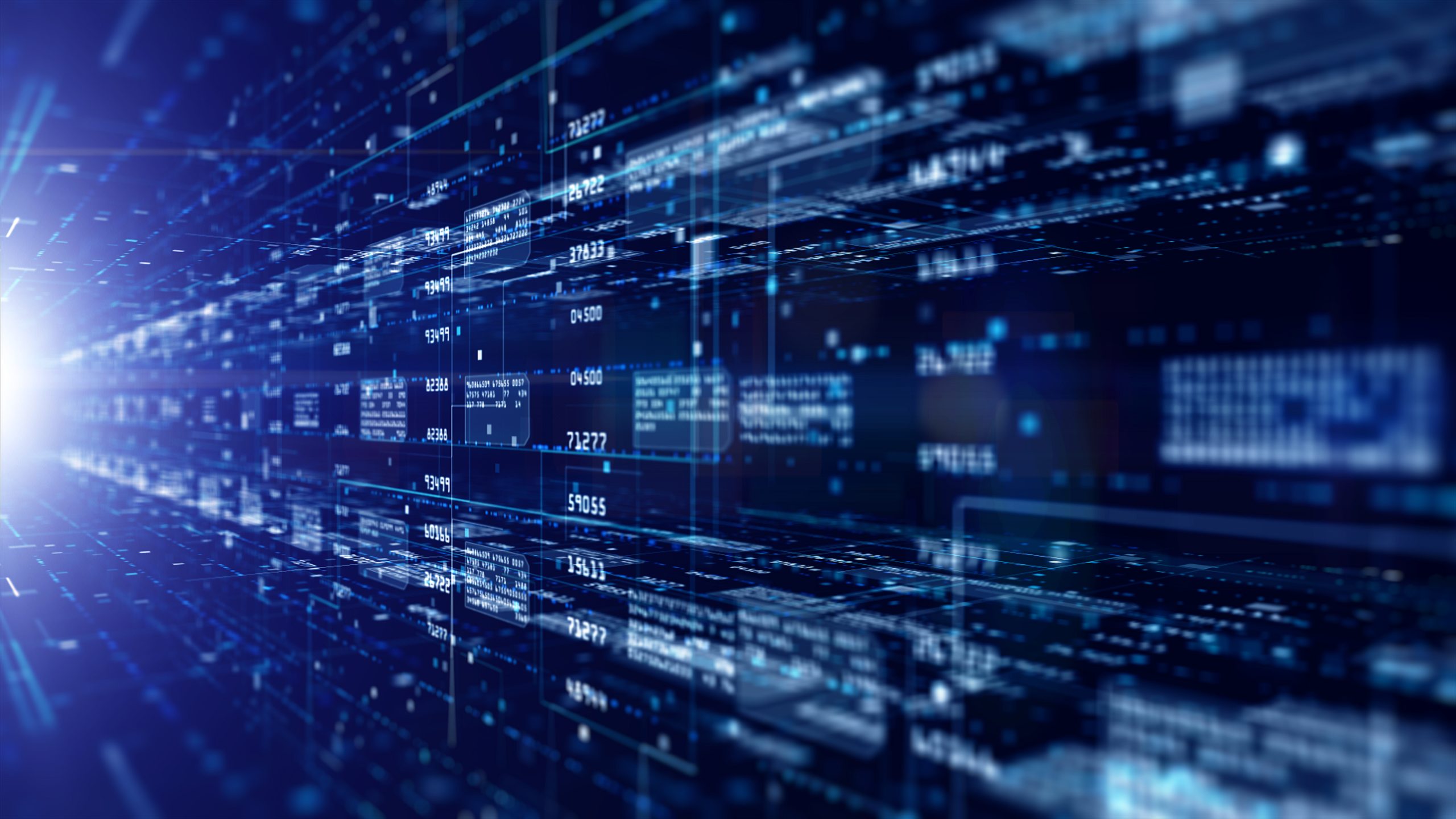 Digital cyberspace with particles and digital data network conne
